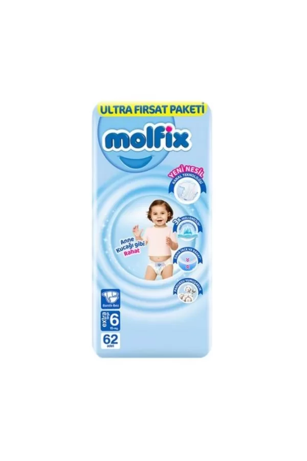 Nessiworld  Molfix Bebek Bezi Ultra Fırsat Paketi 6 Beden 15+ Kg 62 Adet