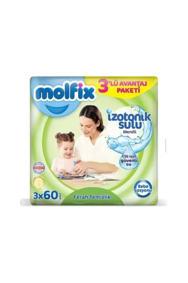 Nessiworld  Molfix İzotonik Sulu Ferah Temizlik Islak Havlu Mendil 3Lü 180 Yaprak