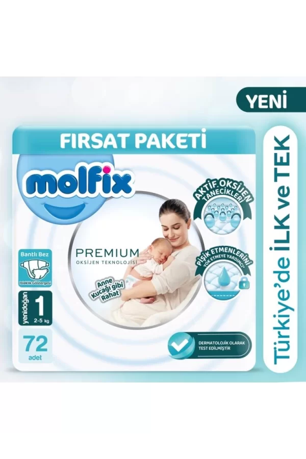 Nessiworld  Molfix Premium Bebek Bezi Fırsat Paketi 1 Beden 2-5 Kg 72 Adet