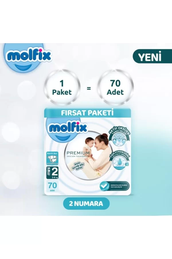 Nessiworld  Molfix Premium Bebek Bezi Fırsat Paketi 2 Beden 3-6 Kg 70 Adet