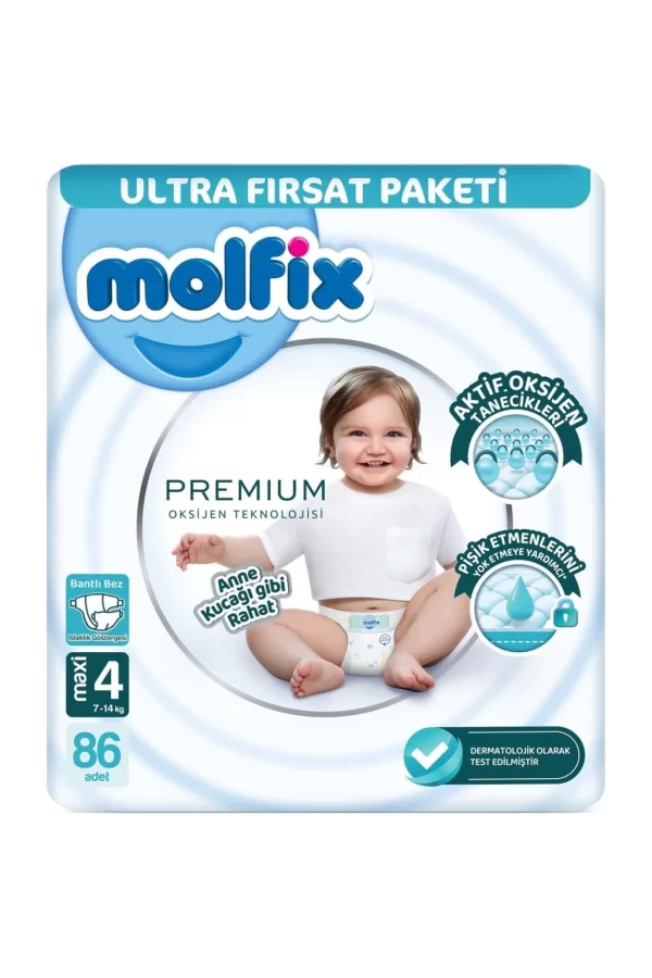 Nessiworld  Molfix Premium Bebek Bezi Ultra Fırsat Paketi 4 Beden 7-14 Kg 86 Adet
