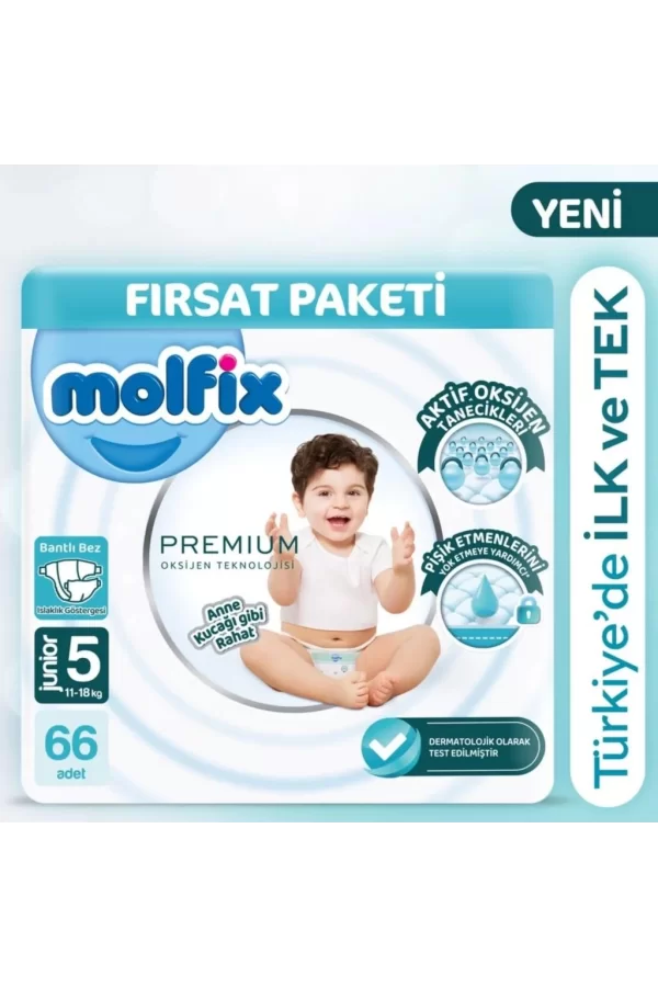 Nessiworld  Molfix Premium Bebek Bezi Ultra Fırsat Paketi 5 Beden 11-18 Kg 66 Adet