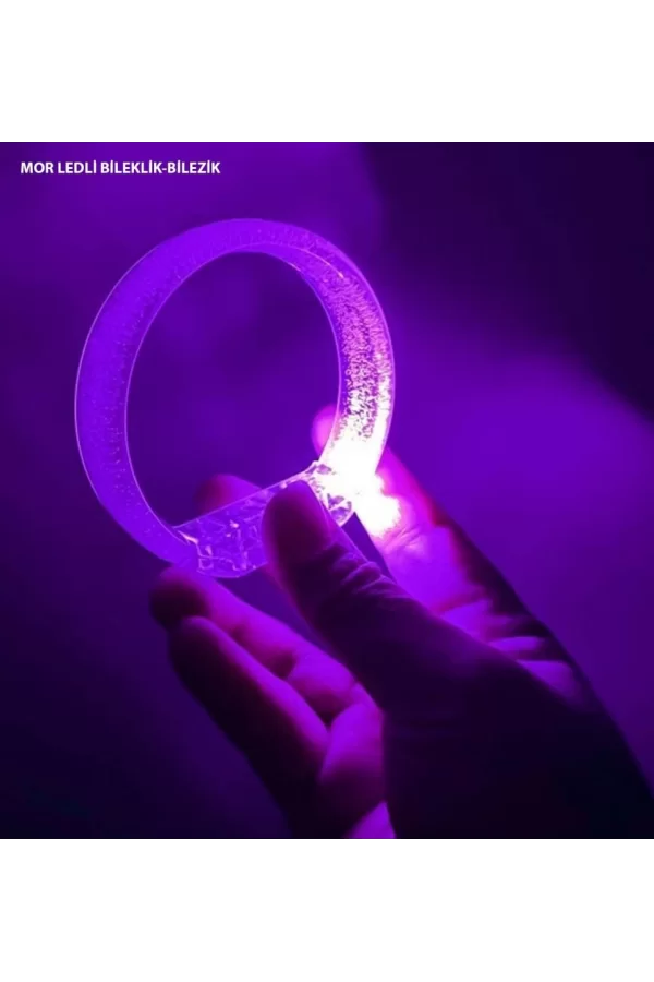 Nessiworld Mor Led Işıklı Baskı Yapılabilen Pilli Bileklik Bilezik 1,5 cm Genişlik