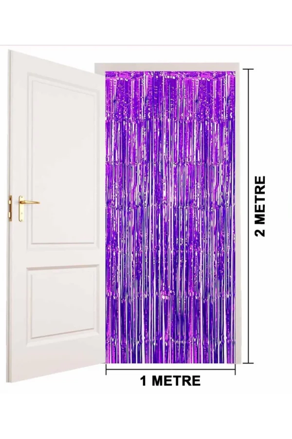 Nessiworld    Mor Renk Ekstra Metalize Parlak Saçaklı Arka Fon Perde İthal A Kalite 1x2 Metre