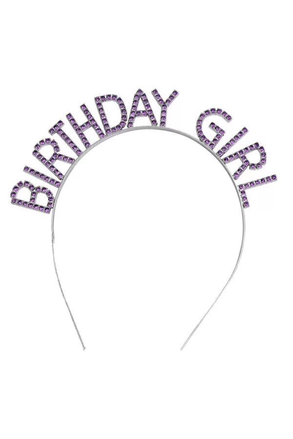 Nessiworld  Mor Renk Kristal Taşlı Parlak Birthday Girl Yazılı Taç 16x17 cm