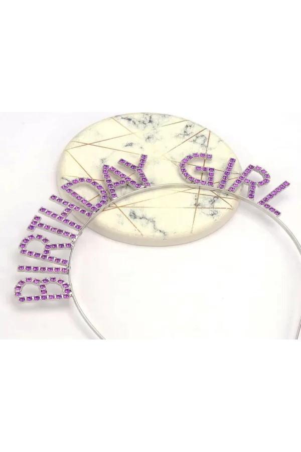 Nessiworld  Mor Renk Kristal Taşlı Parlak Birthday Girl Yazılı Taç 16x17 cm