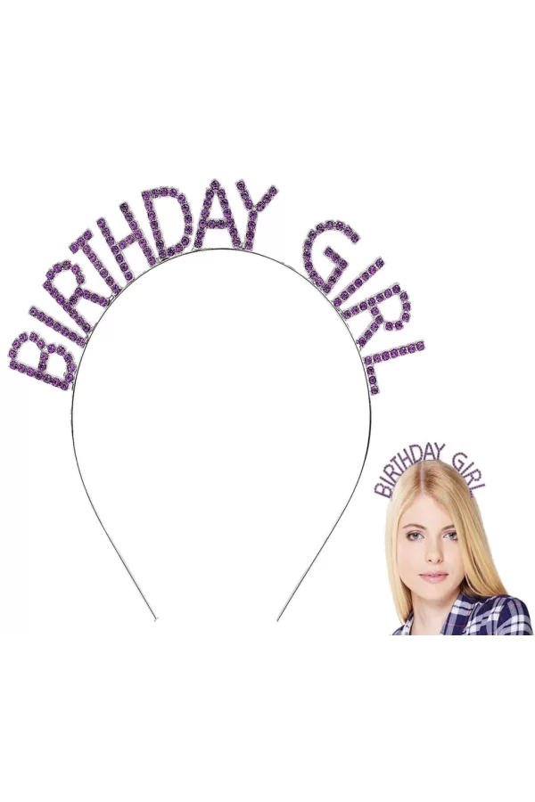 Nessiworld  Mor Renk Kristal Taşlı Parlak Birthday Girl Yazılı Taç 16x17 cm