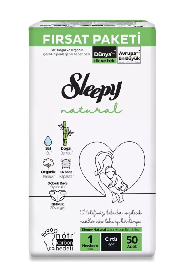 Nessiworld   Natural Bebek Bezi Fırsat Paketi 1 Beden 50 Adet