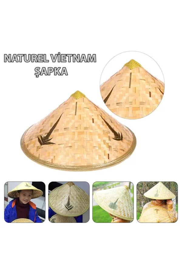 Nessiworld  Naturel Renk Cambodia Kamboçyalı Vietnam Şapkası PVC Hasır