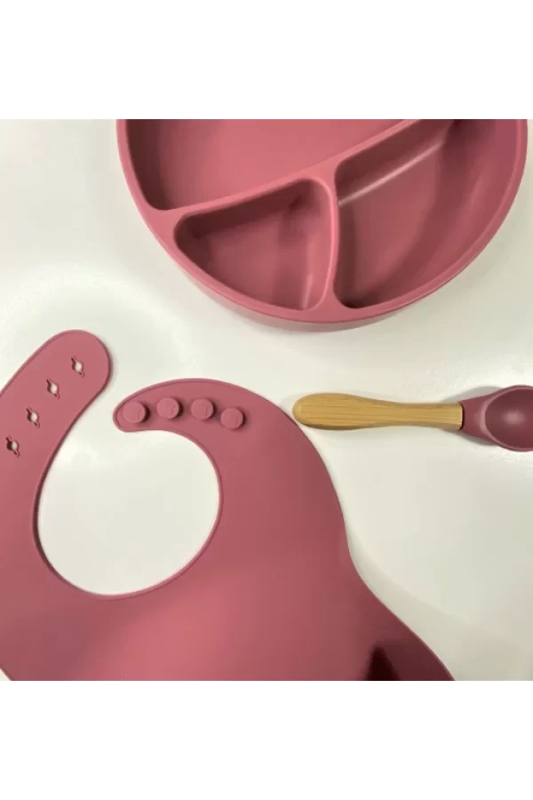 Nessiworld OiOi Blw II Silikon Beslenme Seti 3Lü (Tabaklı) Velvet Rose