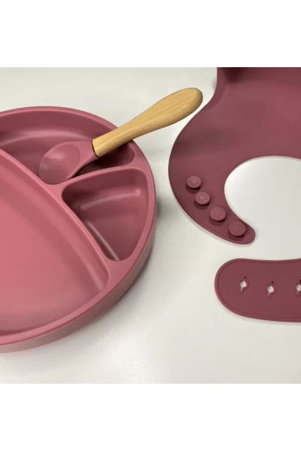 Nessiworld OiOi Blw II Silikon Beslenme Seti 3Lü (Tabaklı) Velvet Rose
