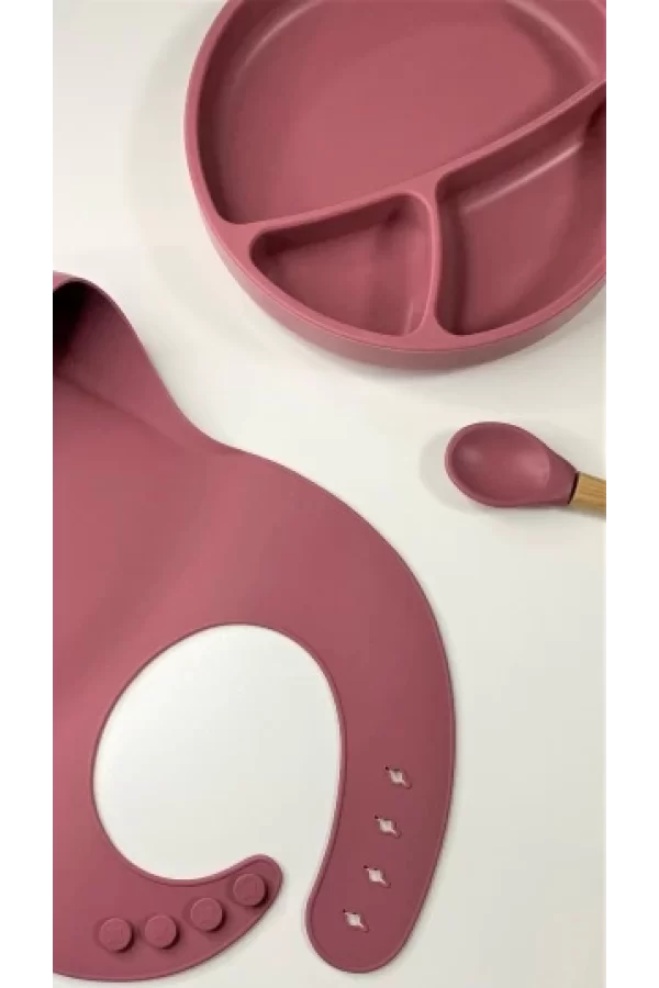 Nessiworld OiOi Blw II Silikon Beslenme Seti 3Lü (Tabaklı) Velvet Rose