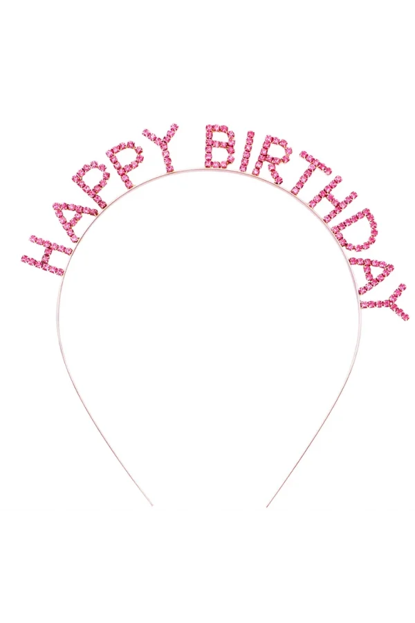 Nessiworld  Pembe Renk Kristal Taşlı Gold Renk Kaplama Happy Birthday Taç 16x17 cm