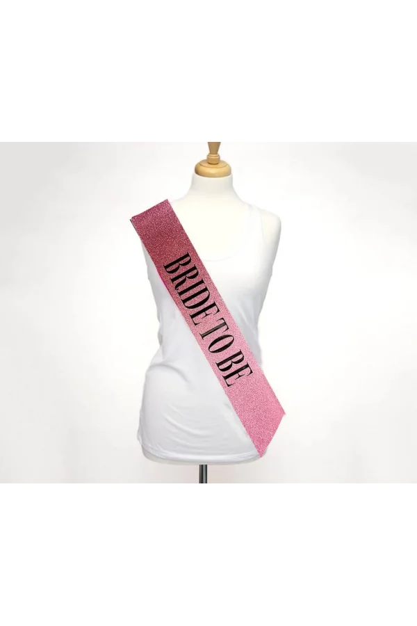 Nessiworld  Pembe Üzeri Siyah Kalın Bride To Be Yazılı Simli Işıltılı Kuşak Kemer 10x80 cm