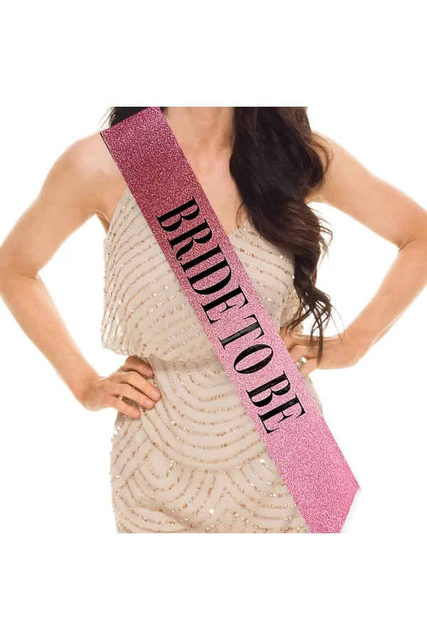 Nessiworld  Pembe Üzeri Siyah Kalın Bride To Be Yazılı Simli Işıltılı Kuşak Kemer 10x80 cm