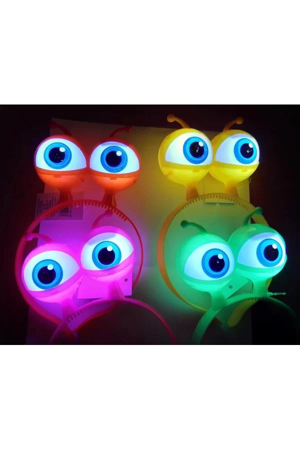 Nessiworld  Rengarenk 3 Farklı Fonksiyonda Yanan Led Işıklı Uzaylı Göz Taç 1 Adet 18x12 cm