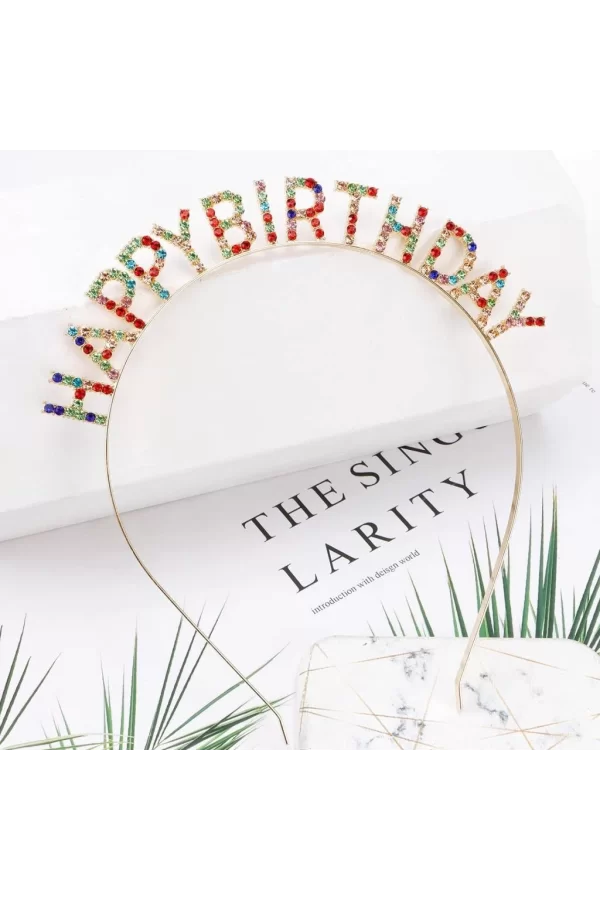 Nessiworld    Rengarenk Kristal Taşlı Ekstra Lüks Gümüş Kaplama Happy Birthday Taç 16x17 cm