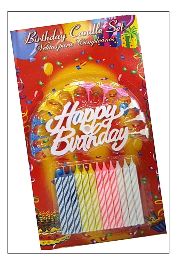 Nessiworld  Rengarenk Mumlu Beyaz Happy Birthday Yazılı Doğum Günü Mumu 12 Adet