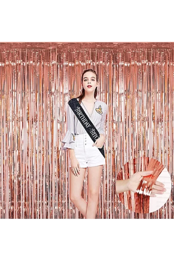 Nessiworld Rose Gold Püsküllü Kapı Perdesi - Parti, Bekarlığa Veda, Doğum Günü 1x2 m