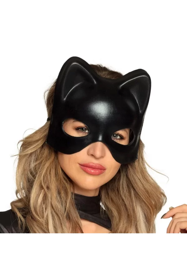 Nessiworld  Siyah Deri Görünümlü Kedi Maskesi – Cosplay & Maskeli Balo