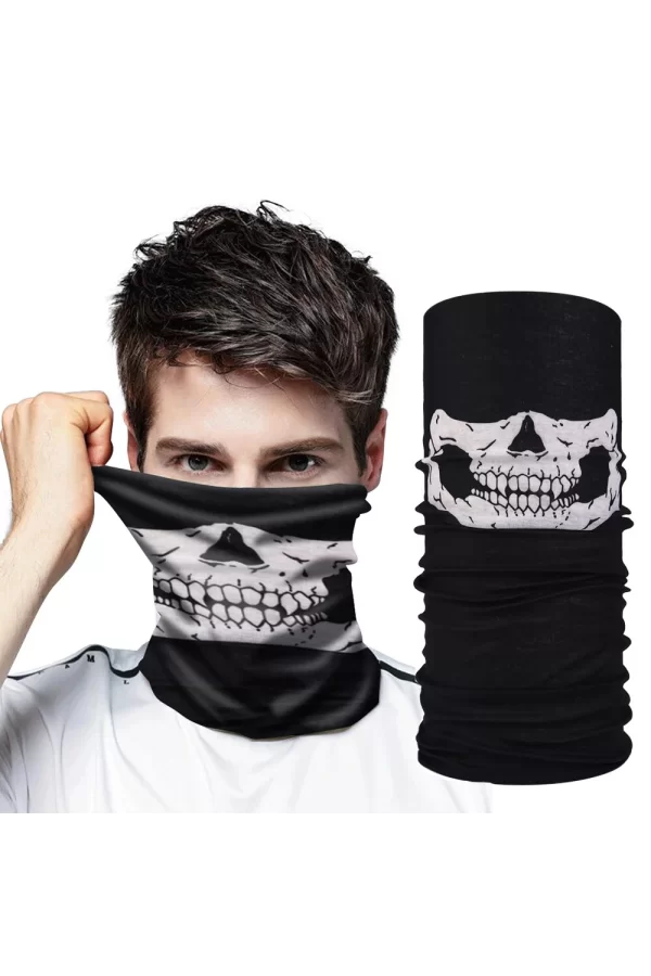 Nessiworld  Siyah Renk Dikişsiz Çok Fonksiyonlu Çene Kafatası Yüz Maskesi Baf Buff Bandana Boyunluk Bileklik