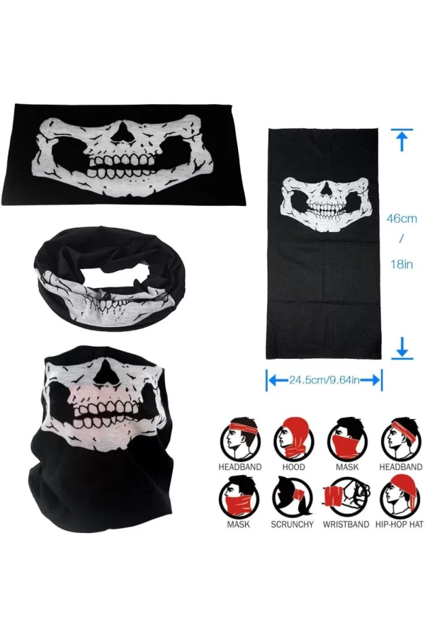 Nessiworld  Siyah Renk Dikişsiz Çok Fonksiyonlu Çene Kafatası Yüz Maskesi Baf Buff Bandana Boyunluk Bileklik