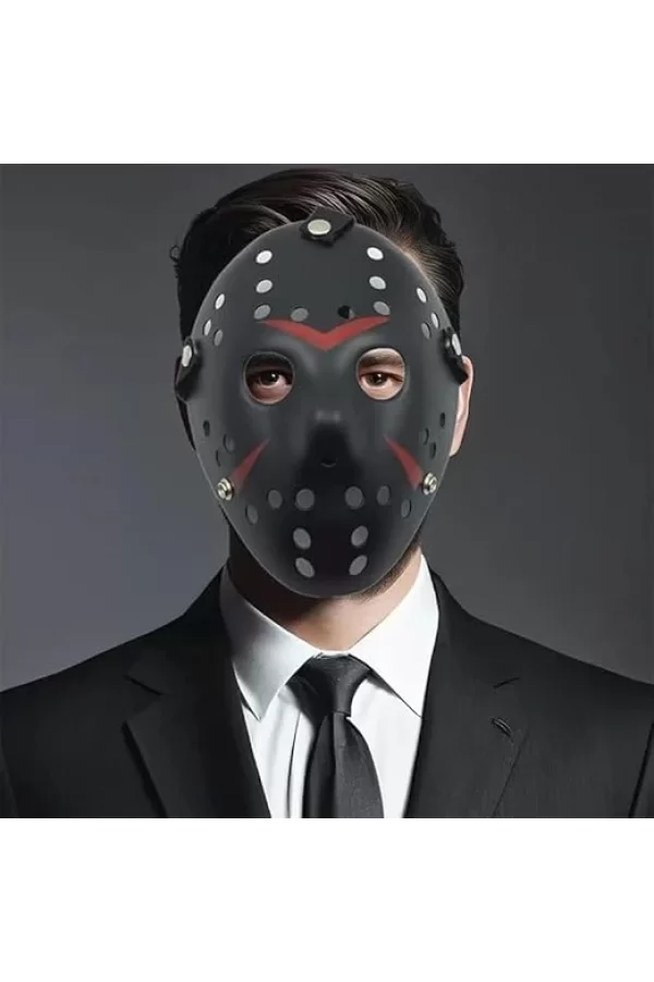 Nessiworld    Siyah Renk Kırmızı Çizgili Tam Yüz Hokey Jason Maskesi Hannibal Maskesi