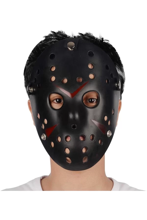 Nessiworld    Siyah Renk Kırmızı Çizgili Tam Yüz Hokey Jason Maskesi Hannibal Maskesi