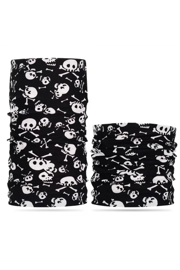 Nessiworld  Siyah Renk Üzeri Beyaz Kemik Kafatası İskelet Baskılı Baf Buff Bandana 30x48 cm