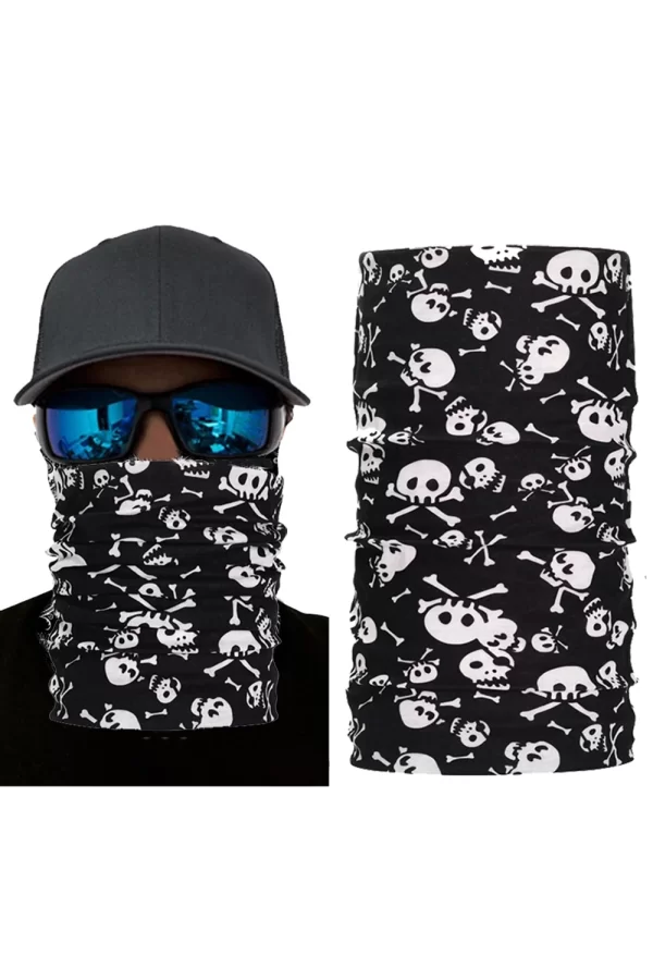 Nessiworld  Siyah Renk Üzeri Beyaz Kemik Kafatası İskelet Baskılı Baf Buff Bandana 30x48 cm