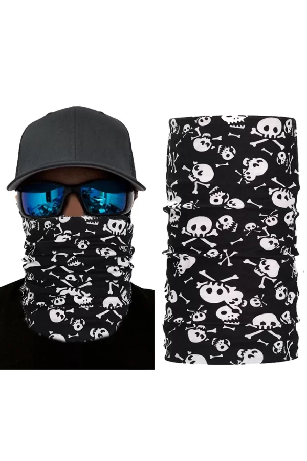 Nessiworld  Siyah Renk Üzeri Beyaz Kemik Kafatası İskelet Baskılı Baf Buff Bandana 30x48 cm