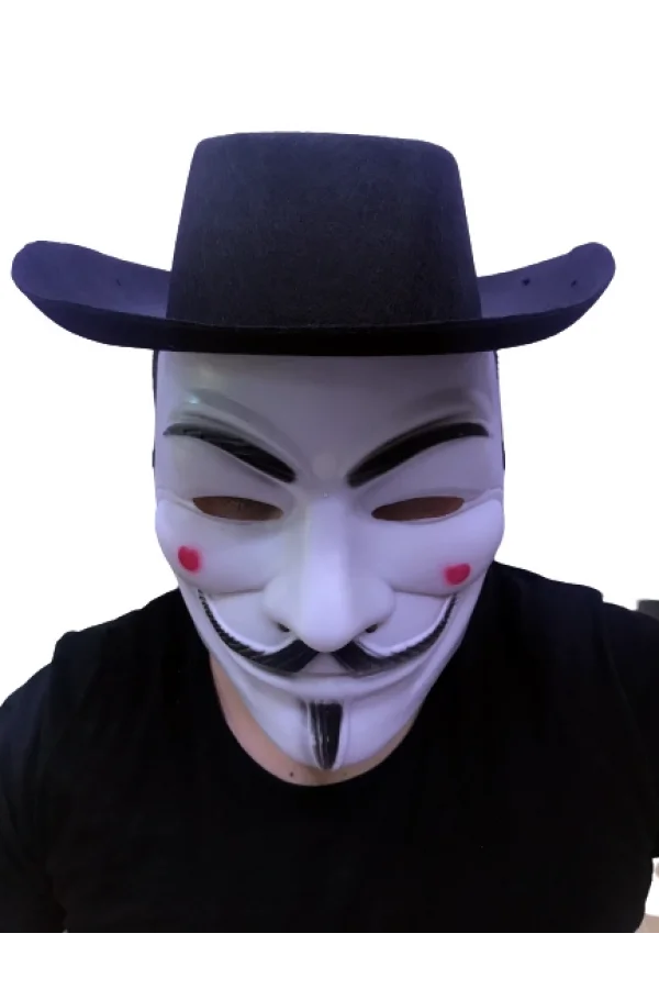 Nessiworld  Siyah Renkli Delikli Çocuk Boy Vendetta Şapkası ve Vendetta Maskesi