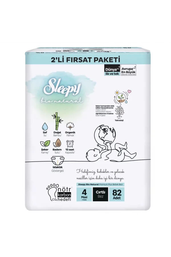 Nessiworld  Sleepy Bio Natural Bebek Bezi 2Li Fırsat Paketi 4 Beden 82 Adet