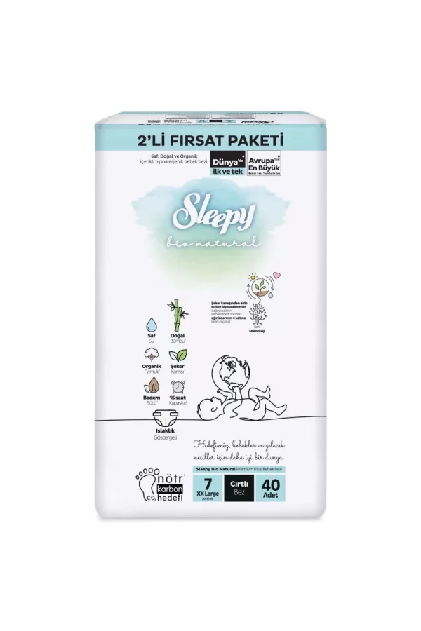 Nessiworld  Sleepy Bio Natural Bebek Bezi 2Li Fırsat Paketi 7 Beden 40 Adet