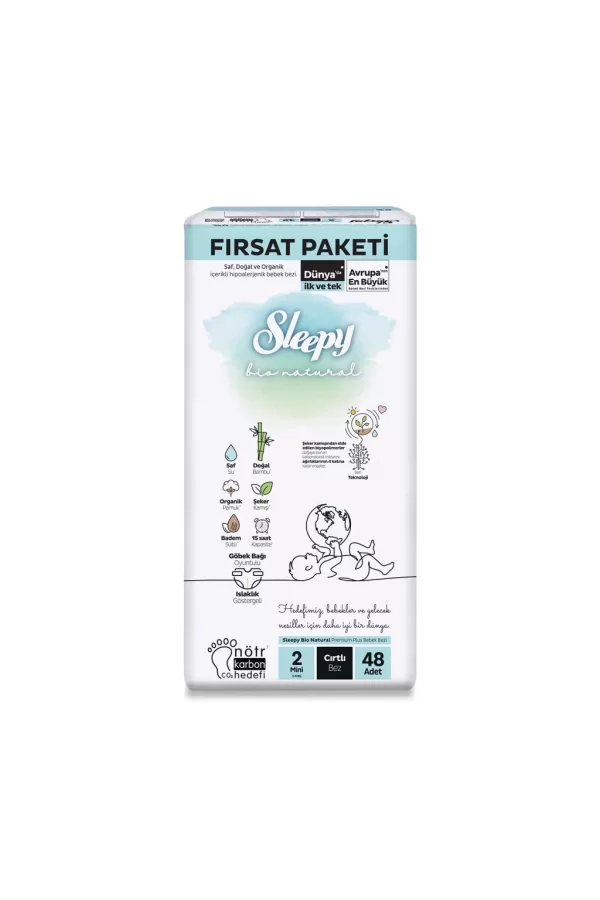 Nessiworld  Sleepy Bio Natural Bebek Bezi Fırsat Paketi 2 Beden 48 Adet