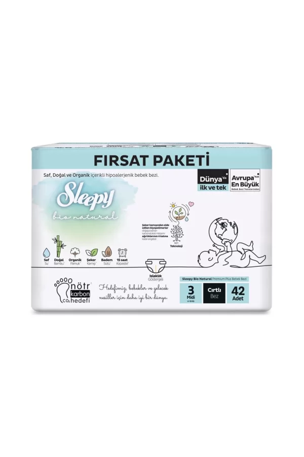 Nessiworld  Sleepy Bio Natural Bebek Bezi Fırsat Paketi 3 Beden 42 Adet