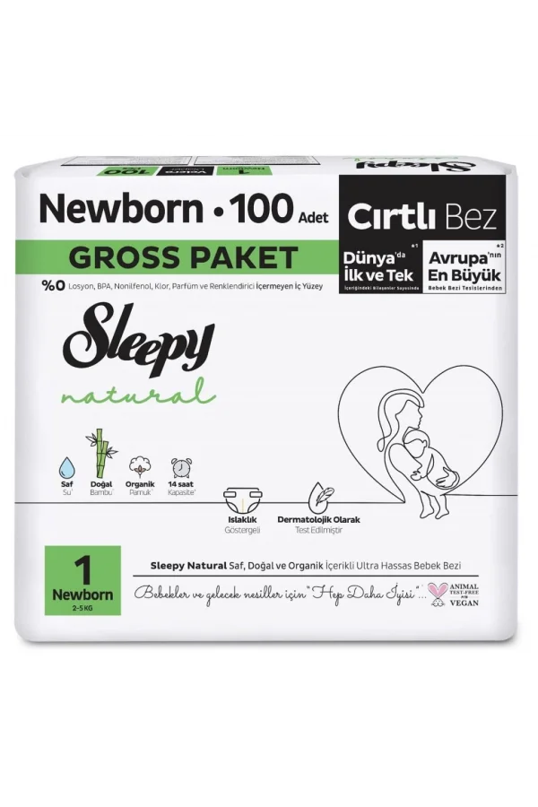 Nessiworld  Sleepy Natural Bebek Bezi Gross Paket 1 Beden 2-5 Kg 100 Adet