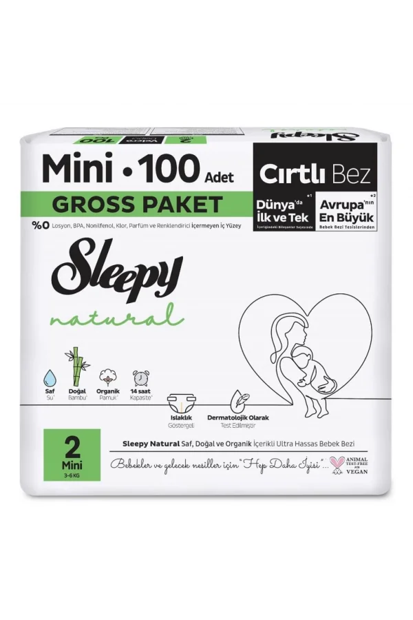 Nessiworld  Sleepy Natural Bebek Bezi Gross Paket 2 Beden 3-6 Kg 100 Adet