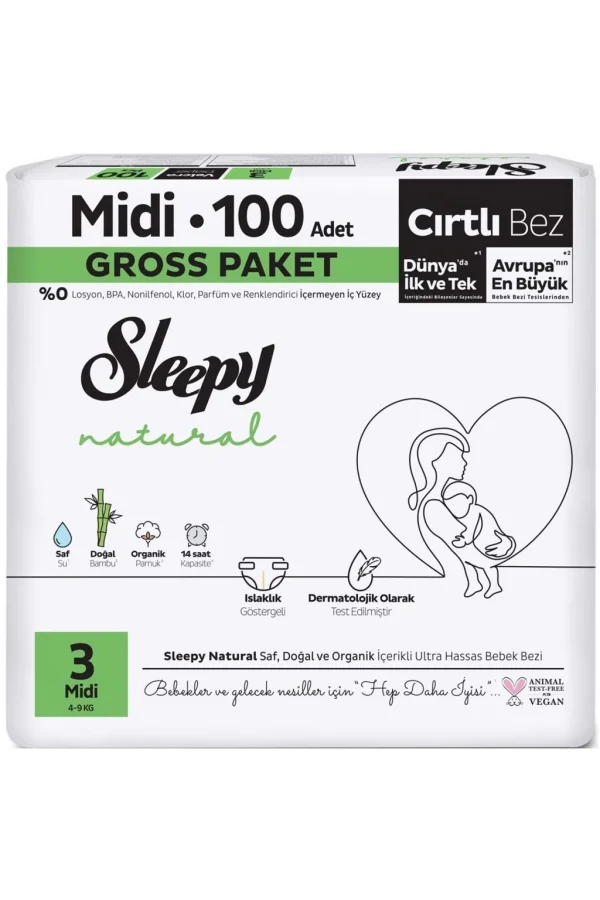 Nessiworld  Sleepy Natural Bebek Bezi Gross Paket 3 Beden 4-9 Kg 100 Adet