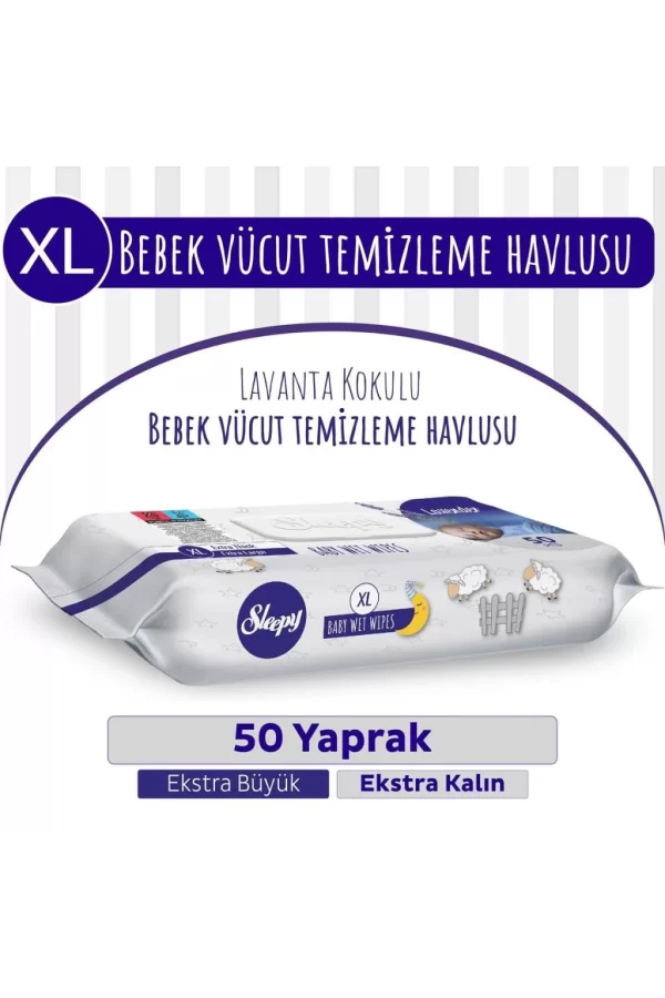 Nessiworld  Sleepy XL Lavanta Kokulu Bebek Vücut Temizleme Mendili 50 Yaprak
