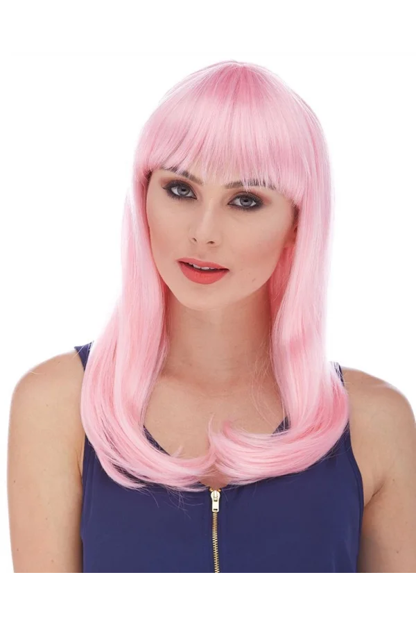 Nessiworld  Soft Pembe Renk Uzun Düz Parti Peruğu