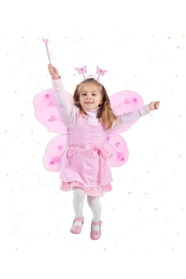 Nessiworld  Toz Pembe Renk Kelebek Kanadı Tacı ve Sopası 50x37 cm