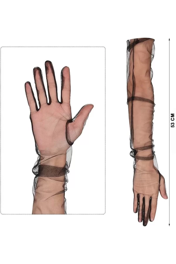 Nessiworld  Uzun Boy Likralı Siyah Renk Yetişkin Mega Tül Eldiven 53 cm