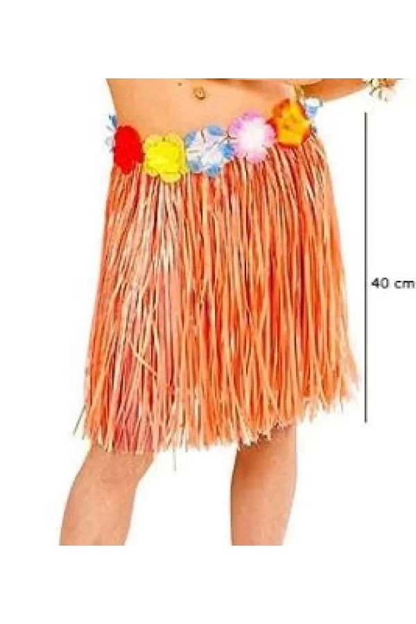 Nessiworld  Yetişkin ve Çocuk Uyumlu Turuncu Renk Püsküllü Hawaii Luau Hula Etek 40 cm