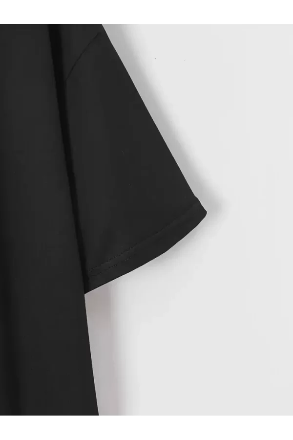 New York Baskılı Oversize Bisiklet Yaka T-shirt - Siyah