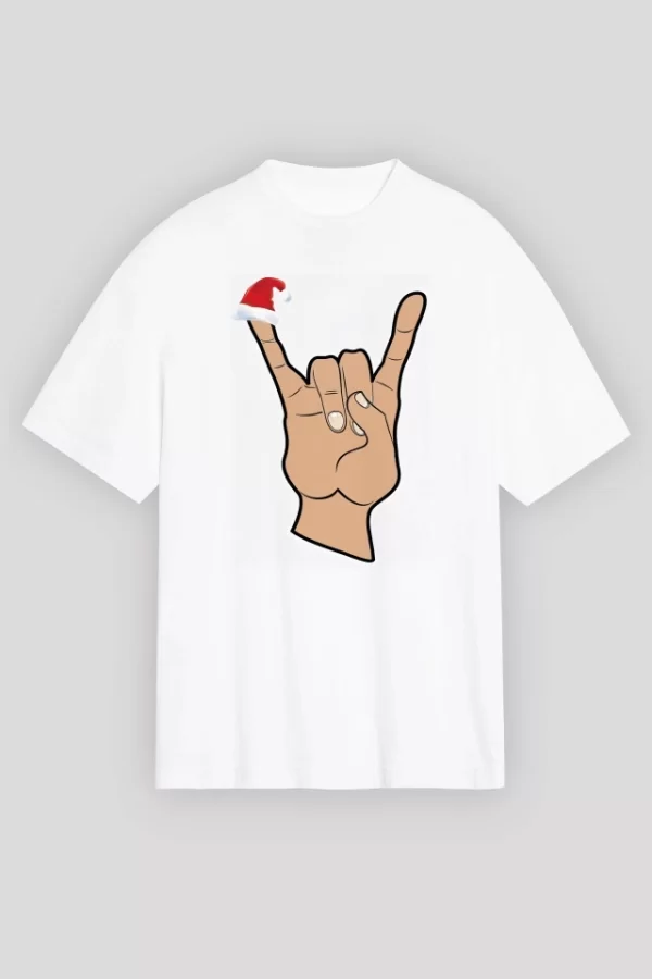 Noel Başlıklı Serçe Parmak T-shirt - Beyaz