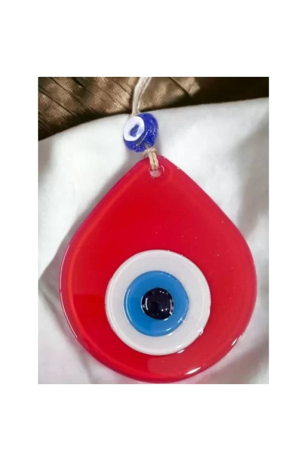 Orta Boy Kırmızı Damla Desen Nazar Boncuklu Duvar Dekoru Cam Duvar Süsü