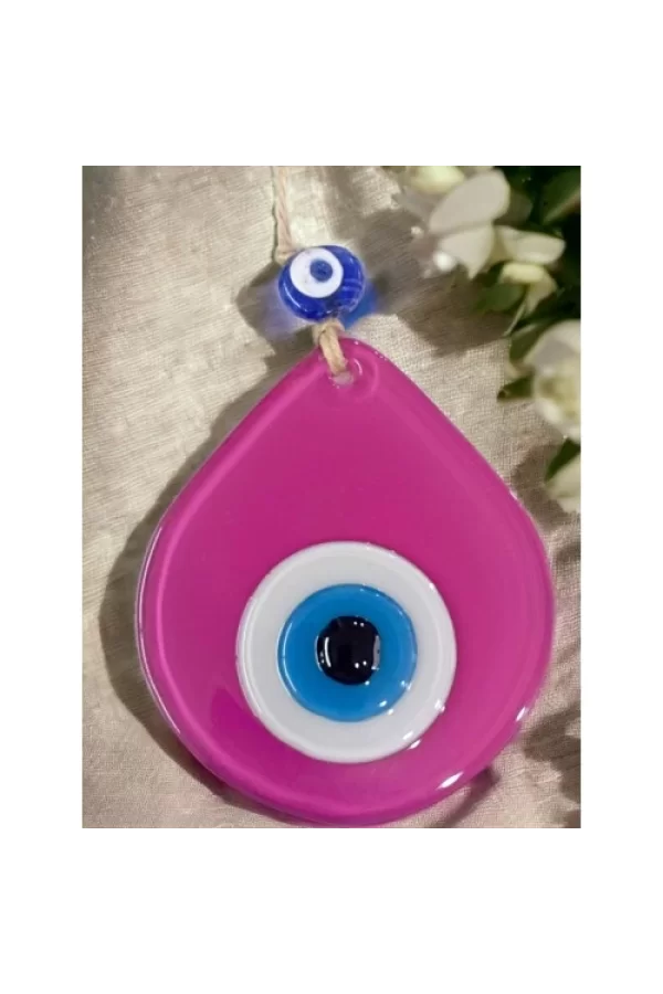 Orta Boy Pembe Damla Desen Nazar Boncuklu Duvar Dekoru Cam Duvar Süsü