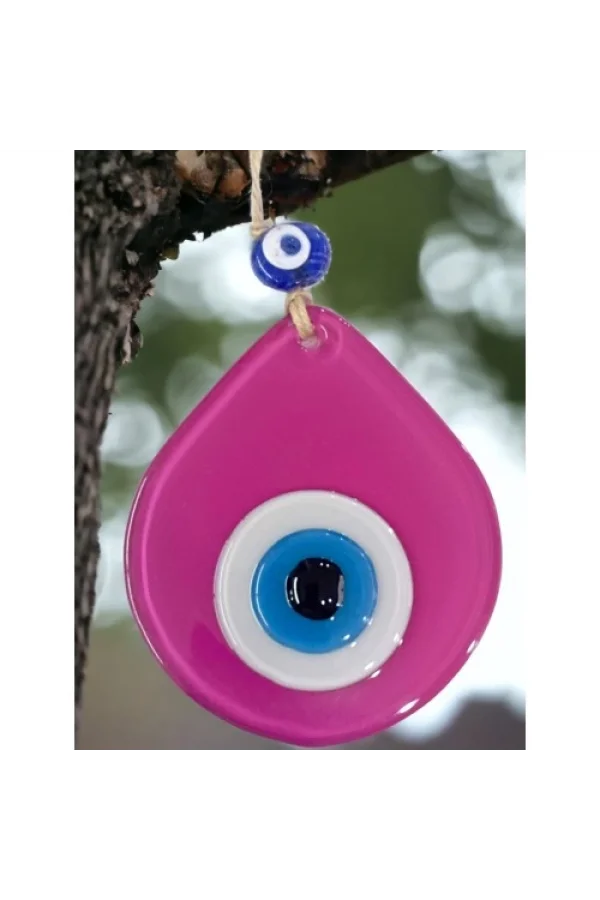 Orta Boy Pembe Damla Desen Nazar Boncuklu Duvar Dekoru Cam Duvar Süsü