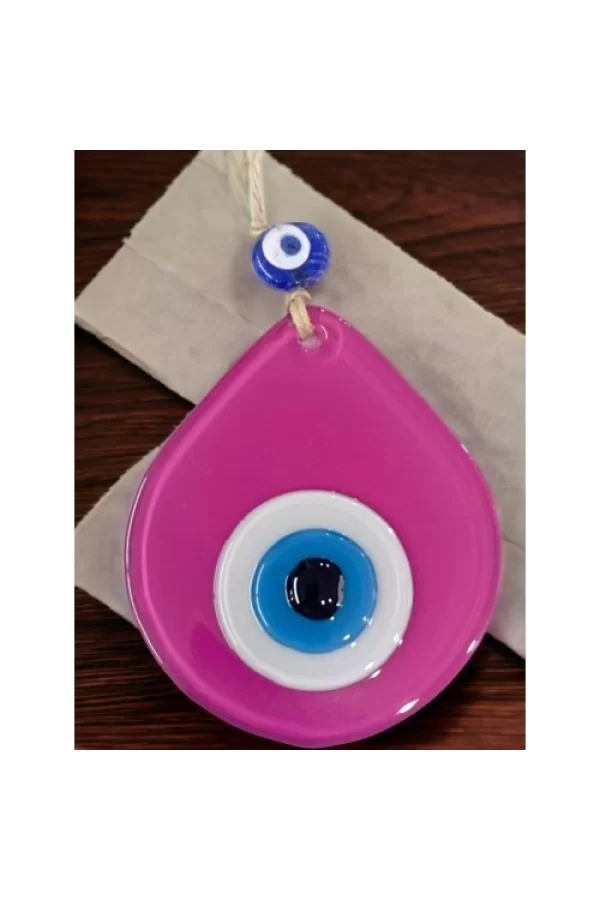 Orta Boy Pembe Damla Desen Nazar Boncuklu Duvar Dekoru Cam Duvar Süsü